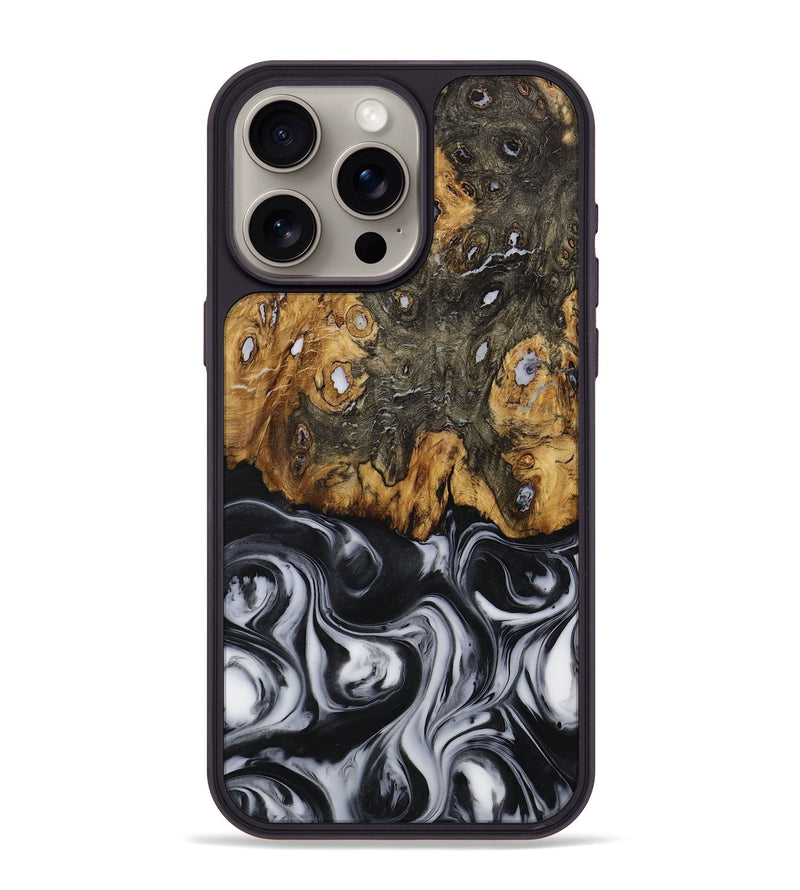 iPhone 15 Pro Max Wood+Resin Phone Case - Spencer (Black & White, 707850)