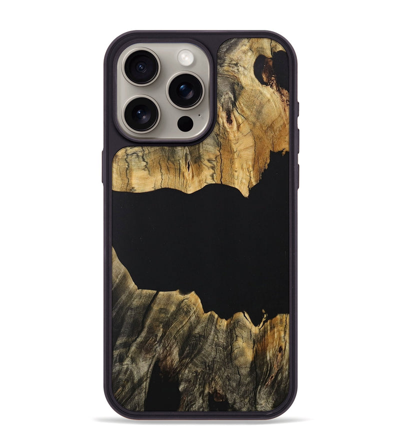 iPhone 15 Pro Max Wood+Resin Phone Case - Ximena (Pure Black, 707861)