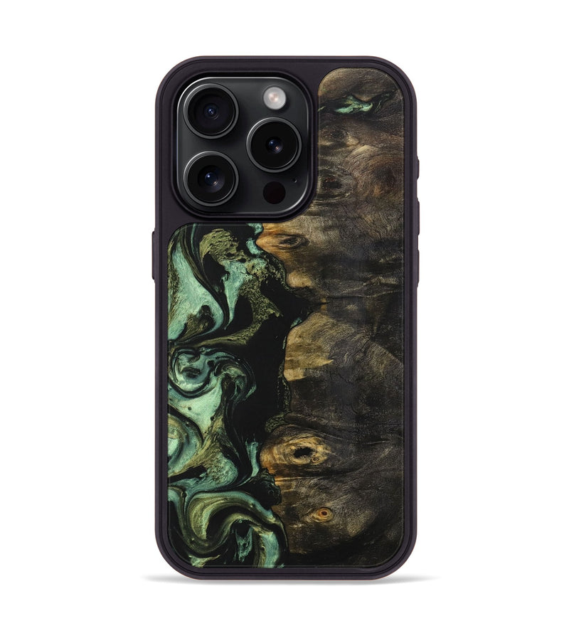 iPhone 15 Pro Wood+Resin Phone Case - Bill (Green, 707918)