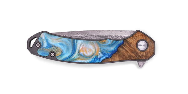 EDC Wood+Resin Pocket Knife - Taryn (Teal & Gold, 708116)