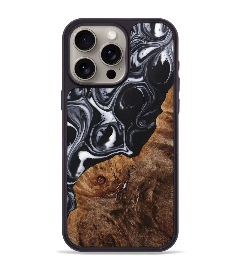 iPhone 15 Pro Max Wood+Resin Phone Case - Sherri (Black & White, 708243)