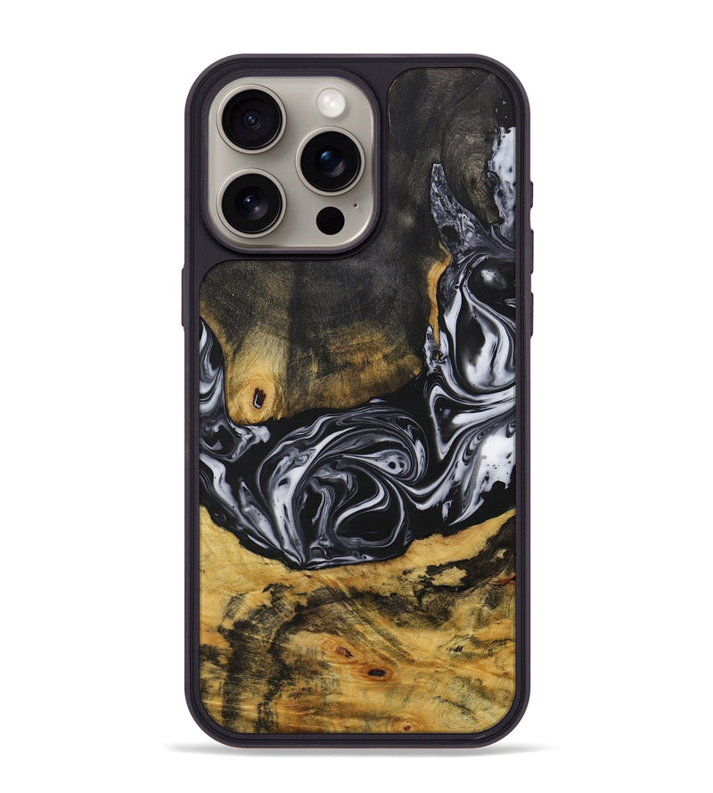 iPhone 15 Pro Max Wood+Resin Phone Case - Braylon (Black & White, 708244)