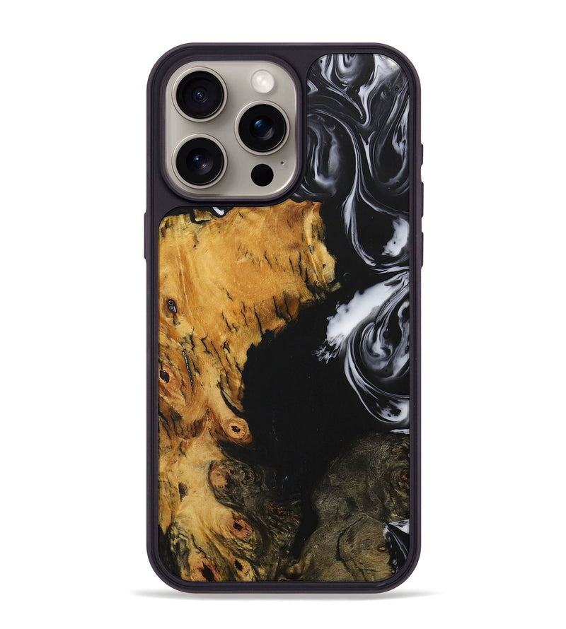 iPhone 15 Pro Max Wood+Resin Phone Case - Harold (Black & White, 708245)