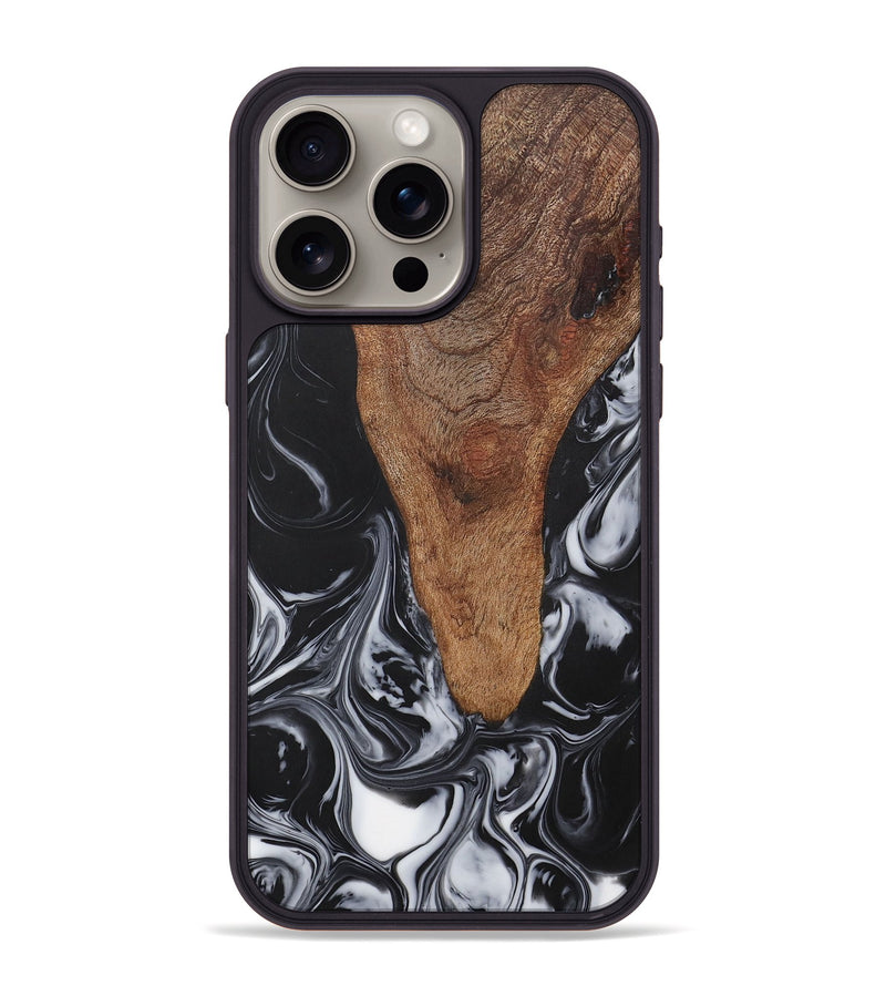 iPhone 15 Pro Max Wood+Resin Phone Case - Deneen (Black & White, 708248)