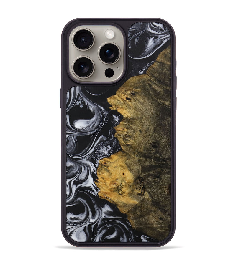 iPhone 15 Pro Max Wood+Resin Phone Case - Lori (Black & White, 708250)