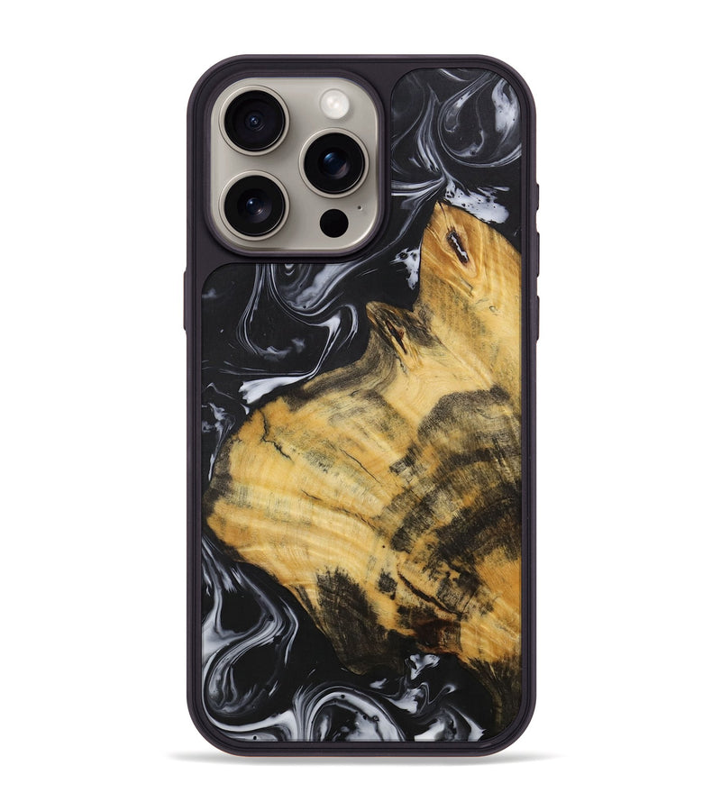 iPhone 15 Pro Max Wood+Resin Phone Case - Veronica (Black & White, 708251)