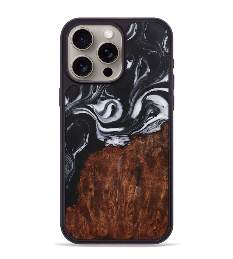 iPhone 15 Pro Max Wood+Resin Phone Case - Noel (Black & White, 708256)