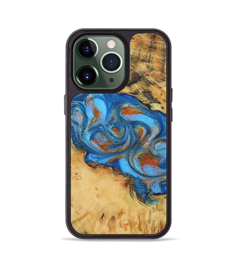 iPhone 13 Pro Wood+Resin Phone Case - Margot (Teal & Gold, 708399)