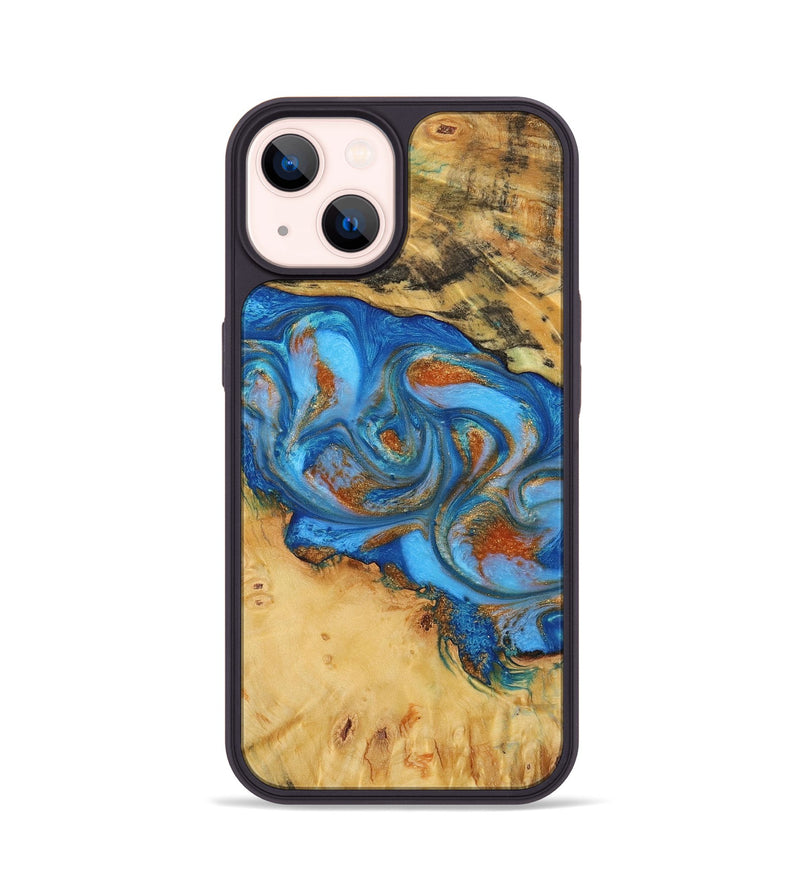 iPhone 14 Wood+Resin Phone Case - Margot (Teal & Gold, 708399)