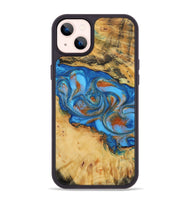 iPhone 14 Plus Wood+Resin Phone Case - Margot (Teal & Gold, 708399)
