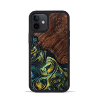 iPhone 12 Wood+Resin Phone Case - Makenzie (Teal & Gold, 708404)