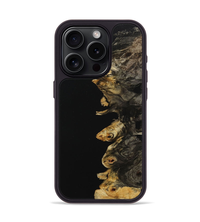 iPhone 15 Pro Wood+Resin Phone Case - Maryann (Pure Black, 708411)