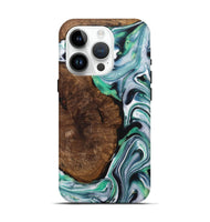 iPhone 15 Pro Wood+Resin Live Edge Phone Case - Frank (Green, 708442)