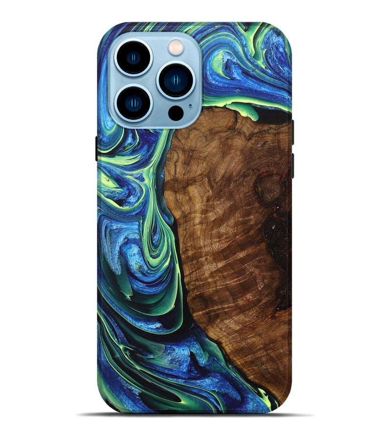 iPhone 14 Pro Max Wood+Resin Live Edge Phone Case - Gia (Blue, 708452)