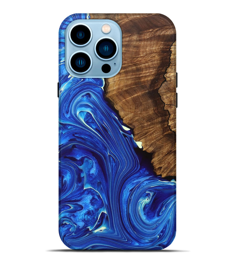 iPhone 14 Pro Max Wood+Resin Live Edge Phone Case - Rudy (Blue, 708453)