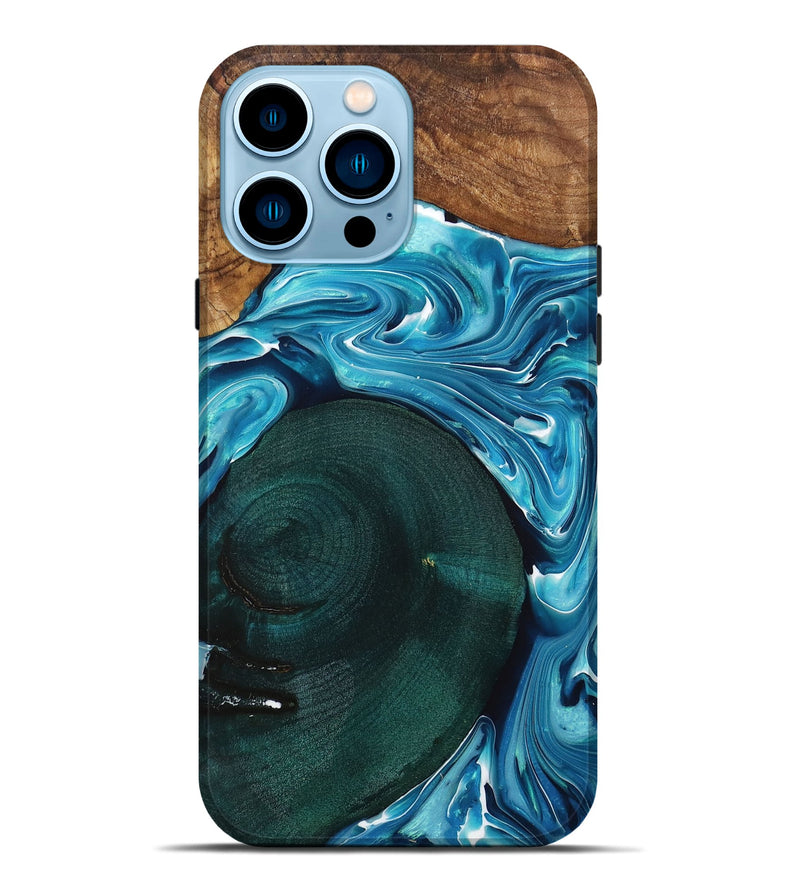 iPhone 14 Pro Max Wood+Resin Live Edge Phone Case - Aubree (Blue, 708455)