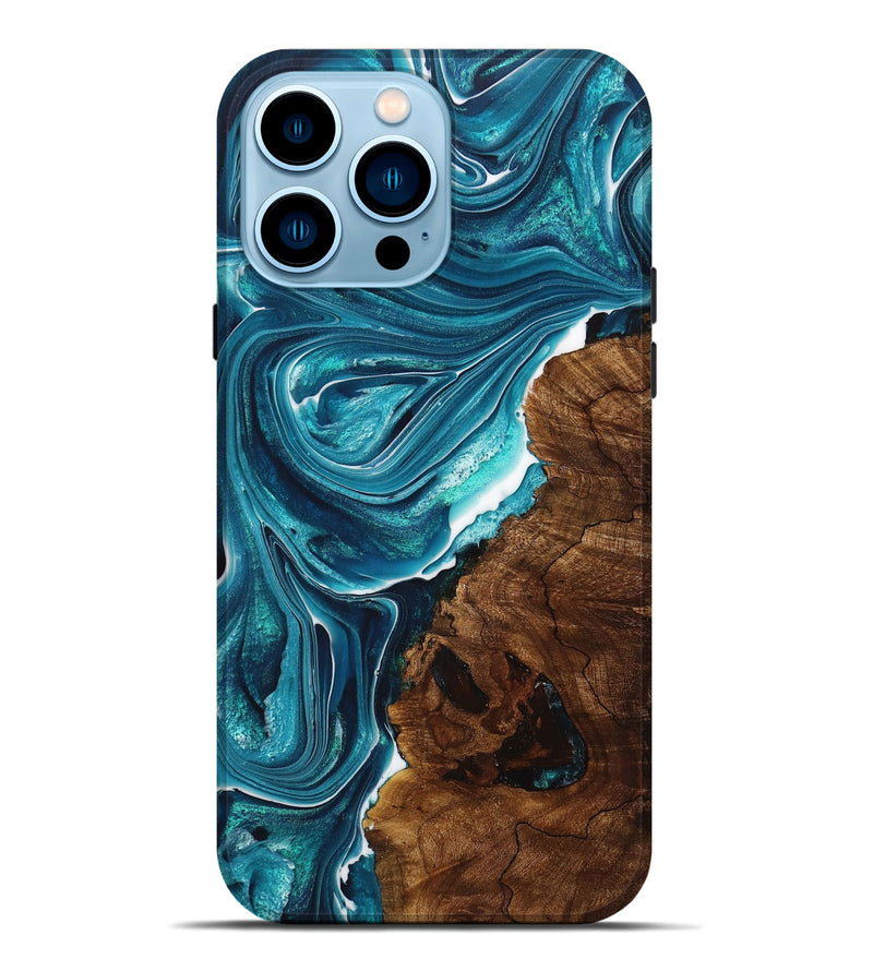 iPhone 14 Pro Max Wood+Resin Live Edge Phone Case - Jamie (Blue, 708456)