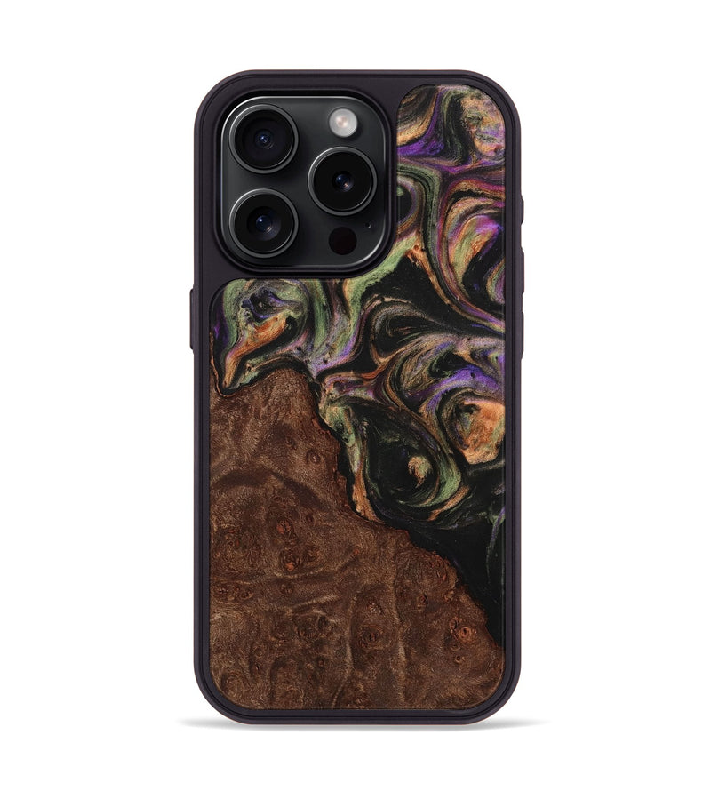 iPhone 15 Pro Wood+Resin Phone Case - Damon (Green, 708490)