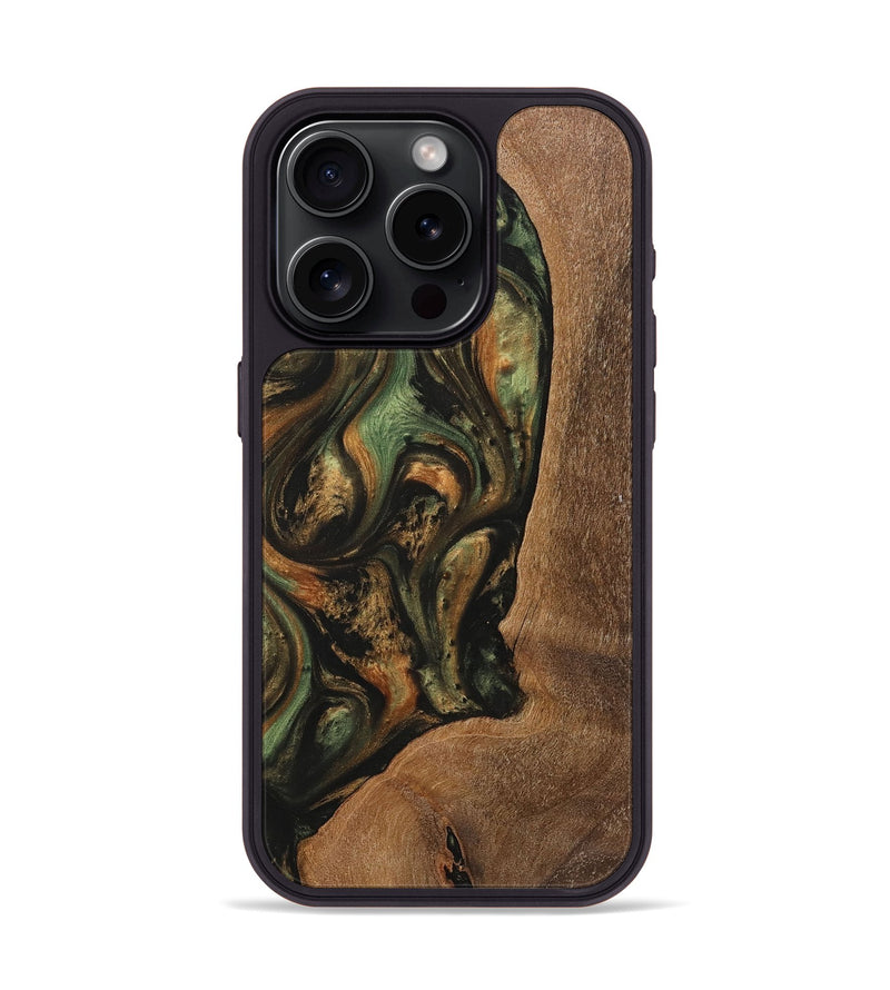 iPhone 15 Pro Wood+Resin Phone Case - Julia (Green, 708491)
