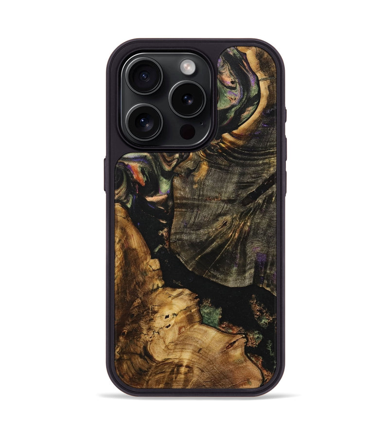 iPhone 15 Pro Wood+Resin Phone Case - Sondra (Green, 708493)