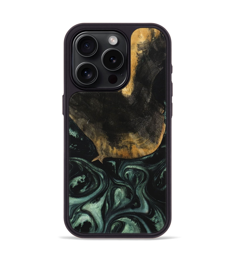 iPhone 15 Pro Wood+Resin Phone Case - Jaelyn (Green, 708498)
