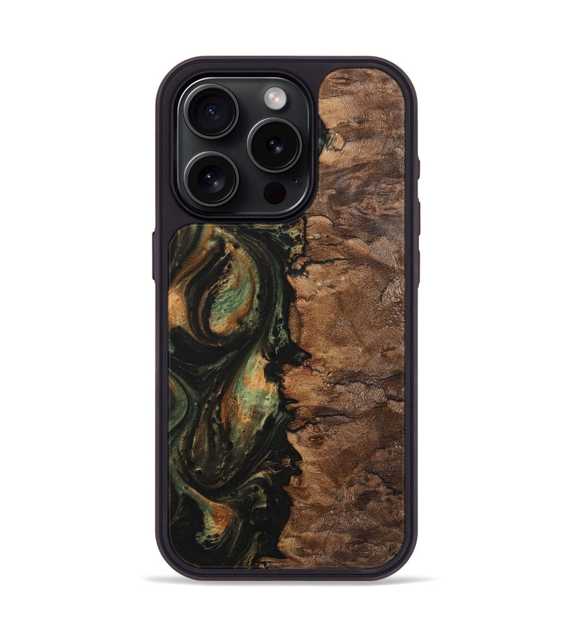 iPhone 15 Pro Wood+Resin Phone Case - Natasha (Green, 708506)