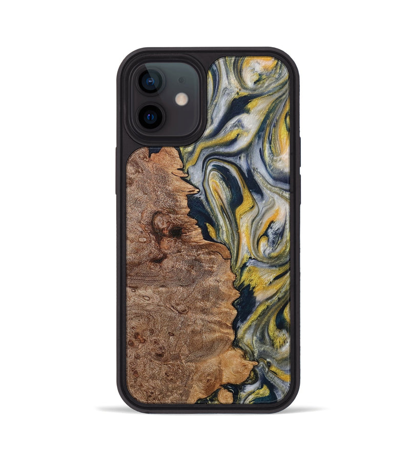 iPhone 12 Wood+Resin Phone Case - Wendi (Teal & Gold, 708794)