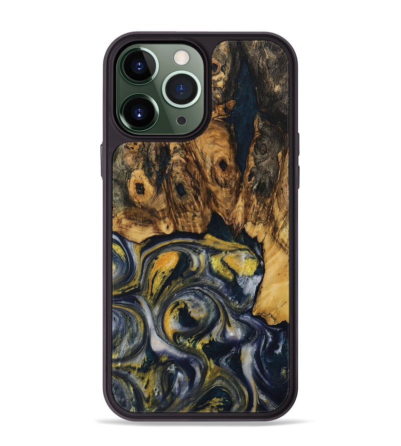 iPhone 13 Pro Max Wood+Resin Phone Case - Irma (Teal & Gold, 708796)