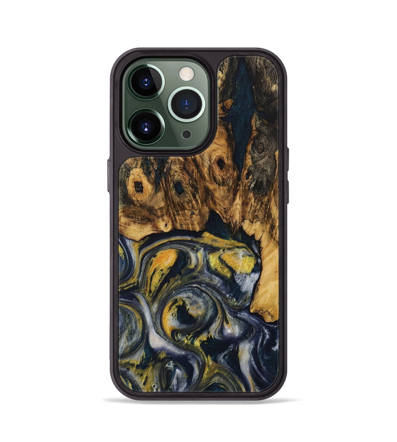 iPhone 13 Pro Wood+Resin Phone Case - Irma (Teal & Gold, 708796)