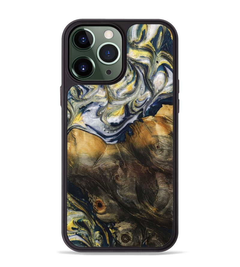 iPhone 13 Pro Max Wood+Resin Phone Case - Darren (Teal & Gold, 708814)