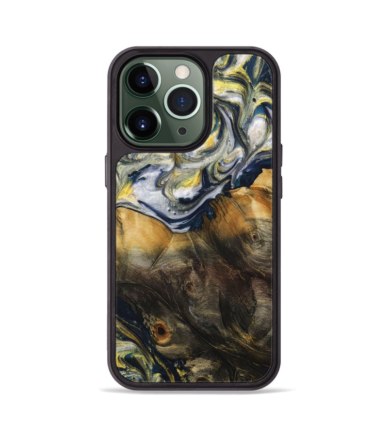 iPhone 13 Pro Wood+Resin Phone Case - Darren (Teal & Gold, 708814)