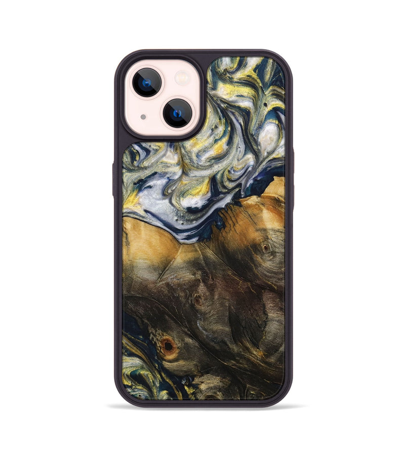 iPhone 14 Wood+Resin Phone Case - Darren (Teal & Gold, 708814)