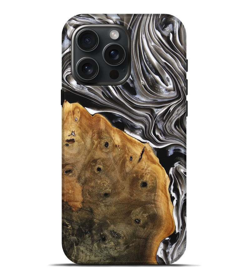 iPhone 16 Pro Max Wood+Resin Live Edge Phone Case - Marquis (Black & White, 708889)