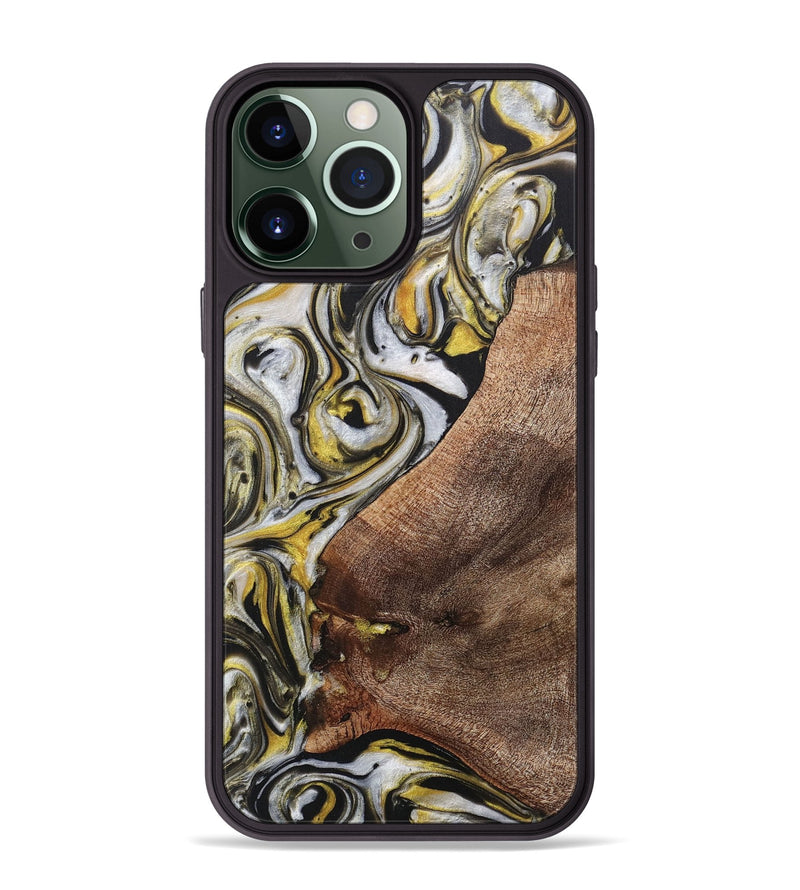 iPhone 13 Pro Max Wood+Resin Phone Case - Luann (Black & White, 708965)