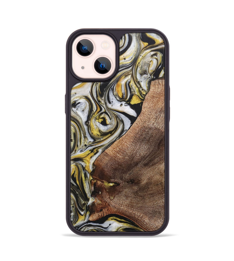 iPhone 14 Wood+Resin Phone Case - Luann (Black & White, 708965)