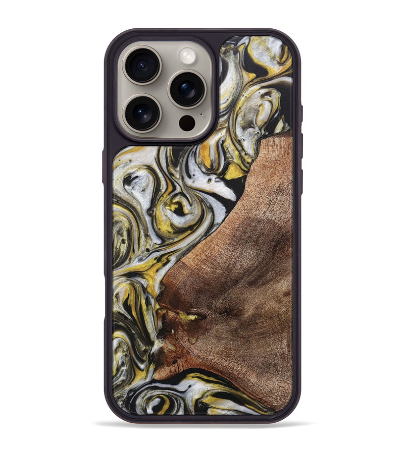 iPhone 16 Pro Max Wood+Resin Phone Case - Luann (Black & White, 708965)