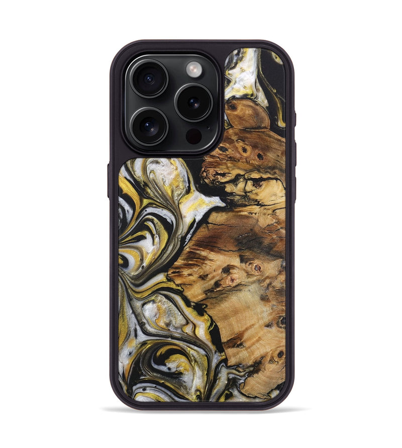 iPhone 15 Pro Wood+Resin Phone Case - Veronica (Black & White, 708971)