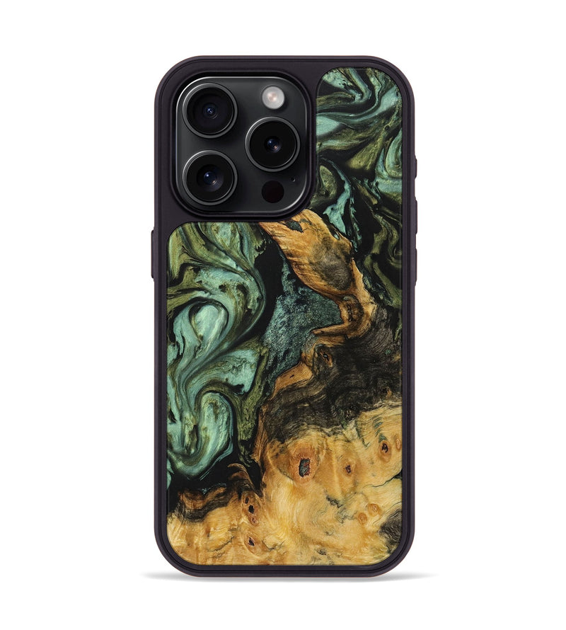 iPhone 15 Pro Wood+Resin Phone Case - Rick (Green, 709228)
