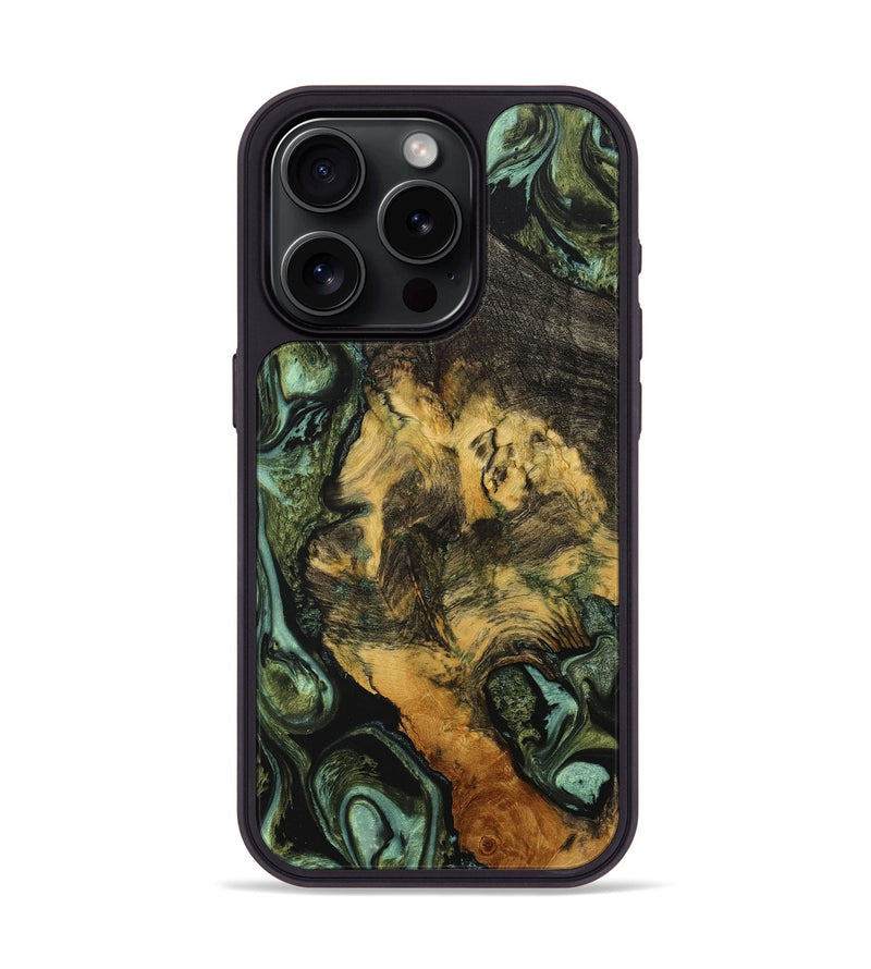 iPhone 15 Pro Wood+Resin Phone Case - Flora (Green, 709229)