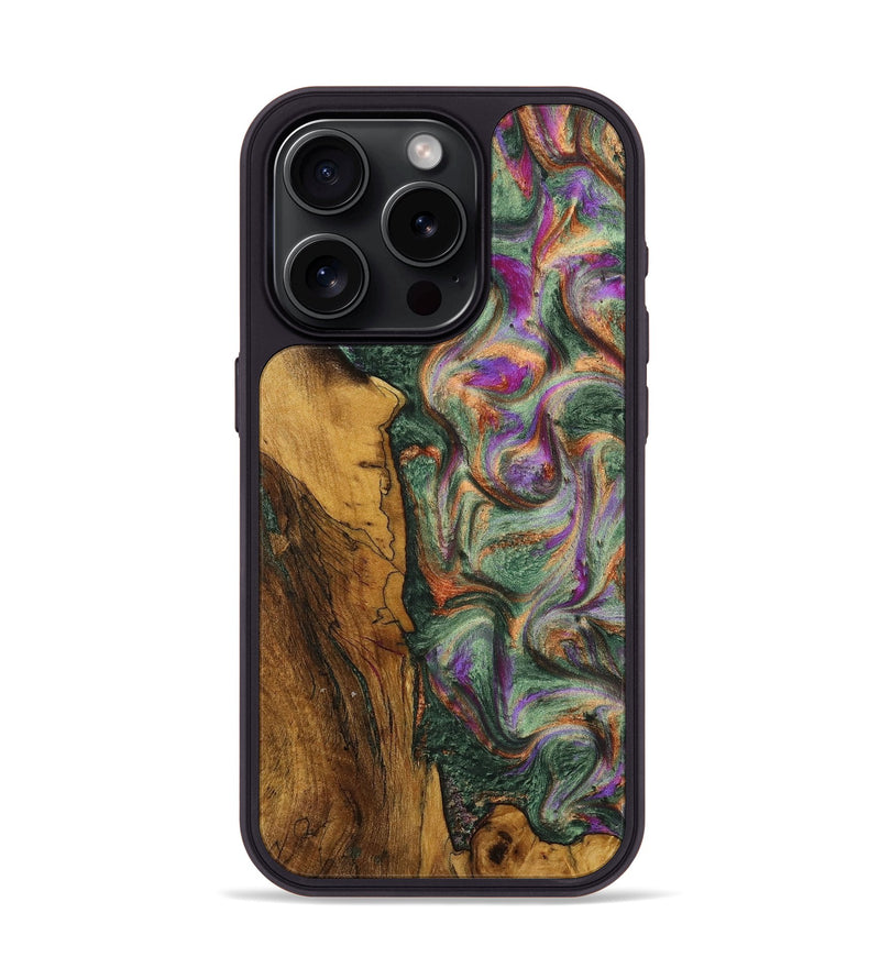 iPhone 15 Pro Wood+Resin Phone Case - Krista (Green, 709233)