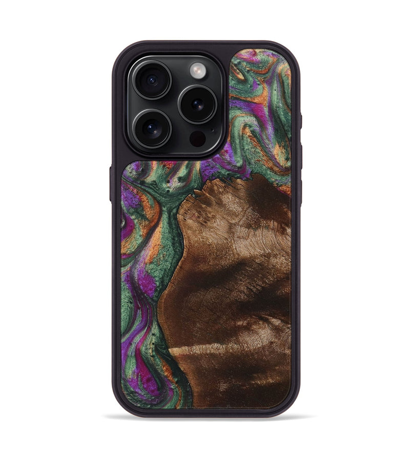 iPhone 15 Pro Wood+Resin Phone Case - Evangeline (Green, 709238)