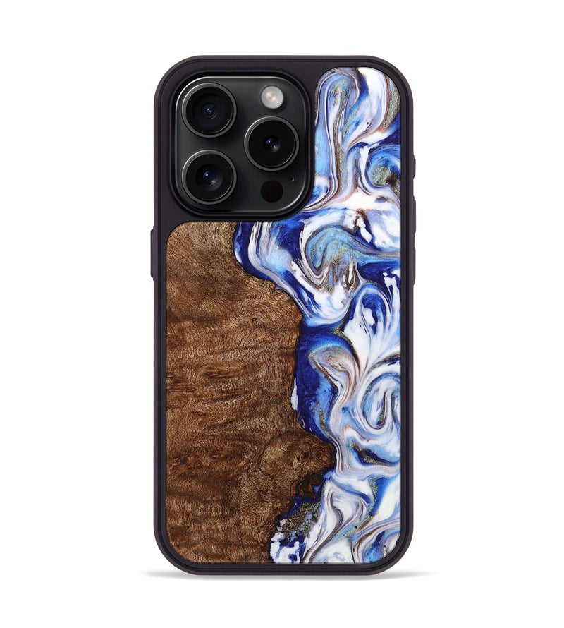 iPhone 15 Pro Wood+Resin Phone Case - Kyleigh (Blue, 709339)