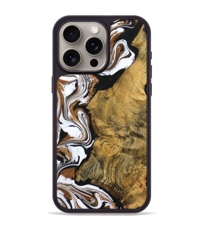 iPhone 15 Pro Max Wood+Resin Phone Case - Karissa (Black & White, 709446)