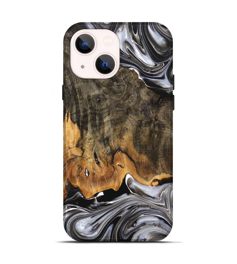 iPhone 14 Wood+Resin Live Edge Phone Case - Melba (Black & White, 709558)