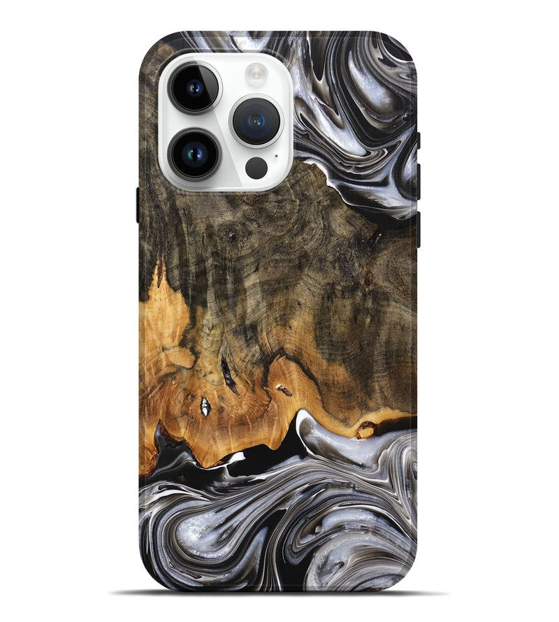 iPhone 15 Pro Max Wood+Resin Live Edge Phone Case - Melba (Black & White, 709558)