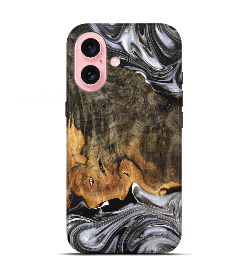 iPhone 16 Wood+Resin Live Edge Phone Case - Melba (Black & White, 709558)