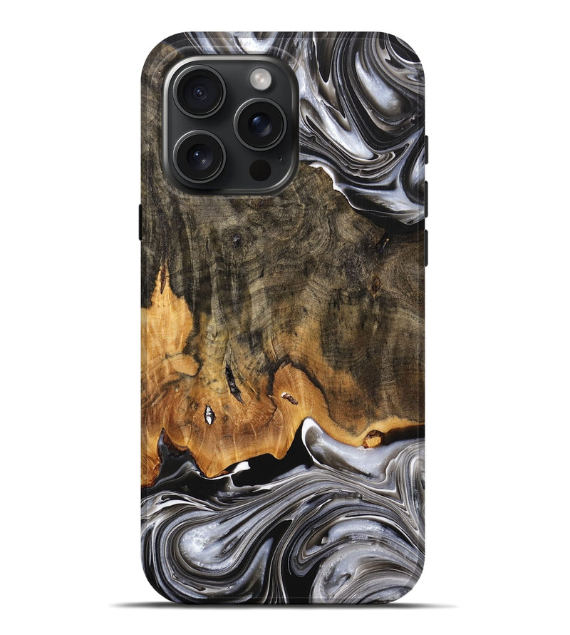 iPhone 16 Pro Max Wood+Resin Live Edge Phone Case - Melba (Black & White, 709558)