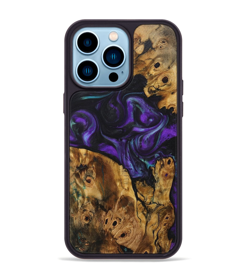 iPhone 14 Pro Max Wood+Resin Phone Case - Daniella (Purple, 709657)
