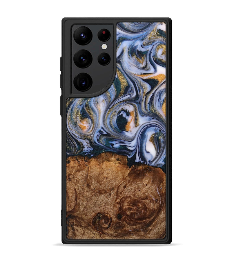 Galaxy S22 Ultra Wood+Resin Phone Case - Kaylee (Teal & Gold, 710079)