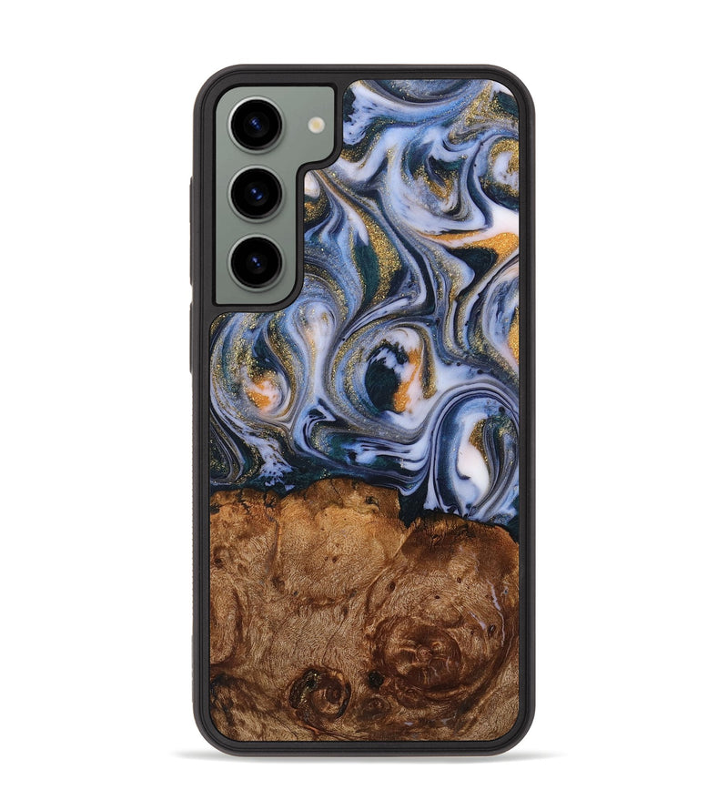 Galaxy S23 Plus Wood+Resin Phone Case - Kaylee (Teal & Gold, 710079)